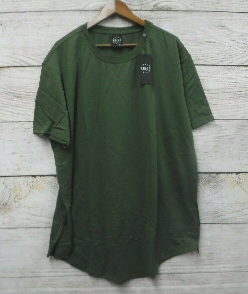 Krisp Shirt Big Mens Big 4XL Olive Green Zipper Sides Crewneck Slim Fit Long New