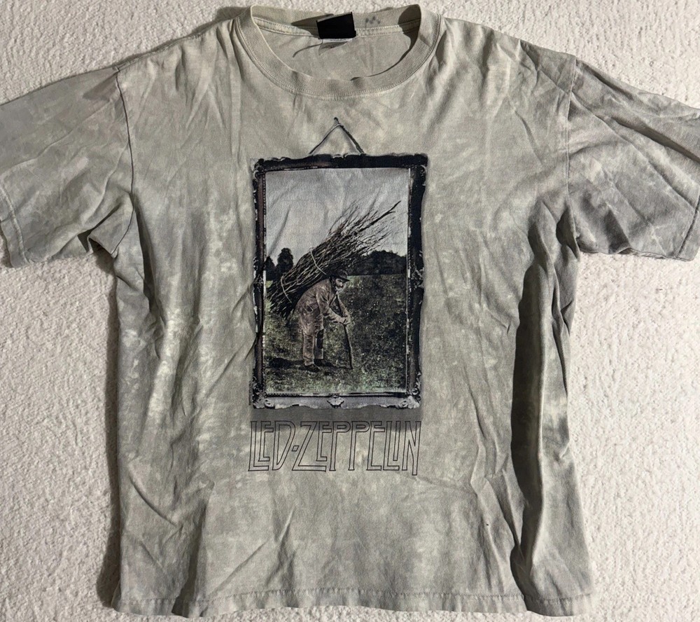 Size M – Vintage Liquid Blue Led-Zeppelin IV Shirt Man with Sticks Tie Dye Grey