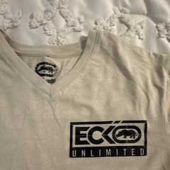 Ecko Unltd. Men’s Beige Regular Fit V-Neck Graphic Logo T-Shirt Short Sleeve L