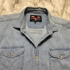 V TWIN Motorcycle Apparel Biker Mens Denim Shirt Size XL Sleeveless Pockets