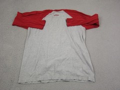 Vintage Buckle Shirt Adult Large Gray Red USA Made Baseball Raglan Single Stitch