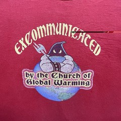 Vintage Excommunicated Church of Global Warming Funny Graphic Tee XL Red