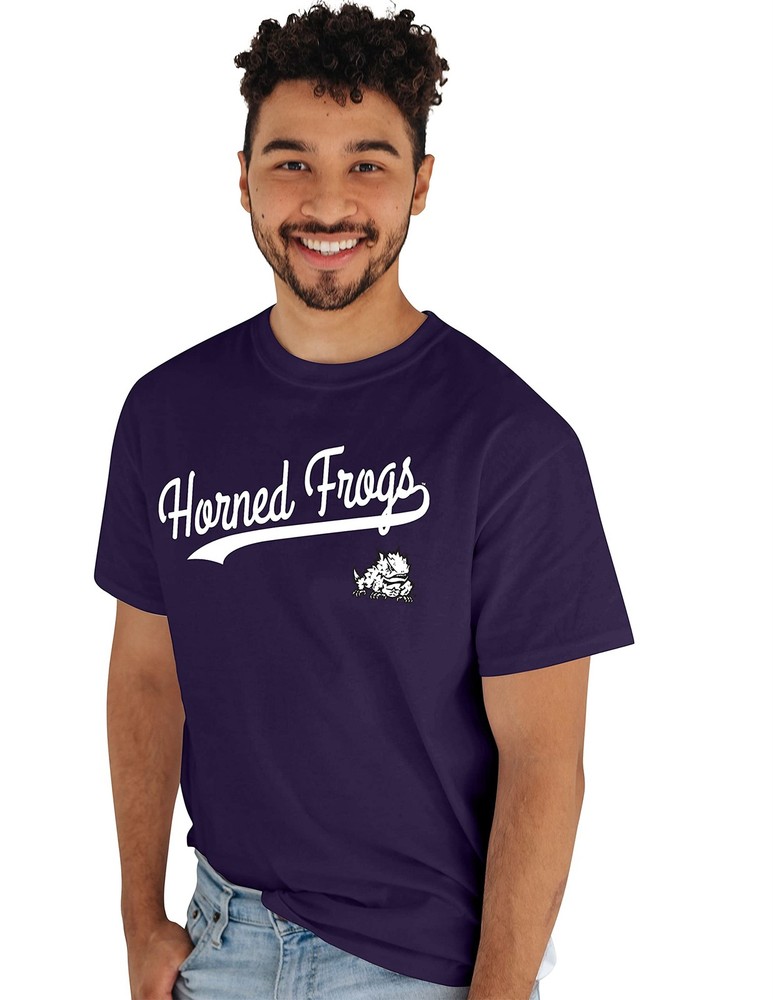 Blue 84 Mens Tcu Horned Frogs T-Shirt Cursive Team Color Team Color Large