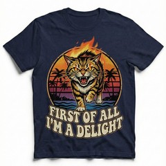 Angry Tiger Fire Eyes Tropical Beach Tee Retro Sunset Palm Trees T-Shirt