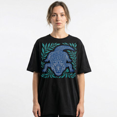 Alligator Gator Reptile Wildlife T-Shirt Tropical Blue Linocut Swamp Animal Tee