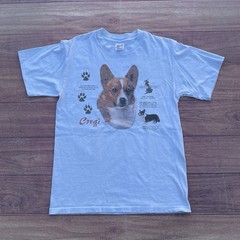 Vintage 90s RARE Corgi Great Britain Animal Dog Breed Shirt Size M Sky Blue Tee