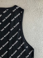 True Religion Shirt Women’s XL Black Sleeveless Round Neck All Over Logo Print