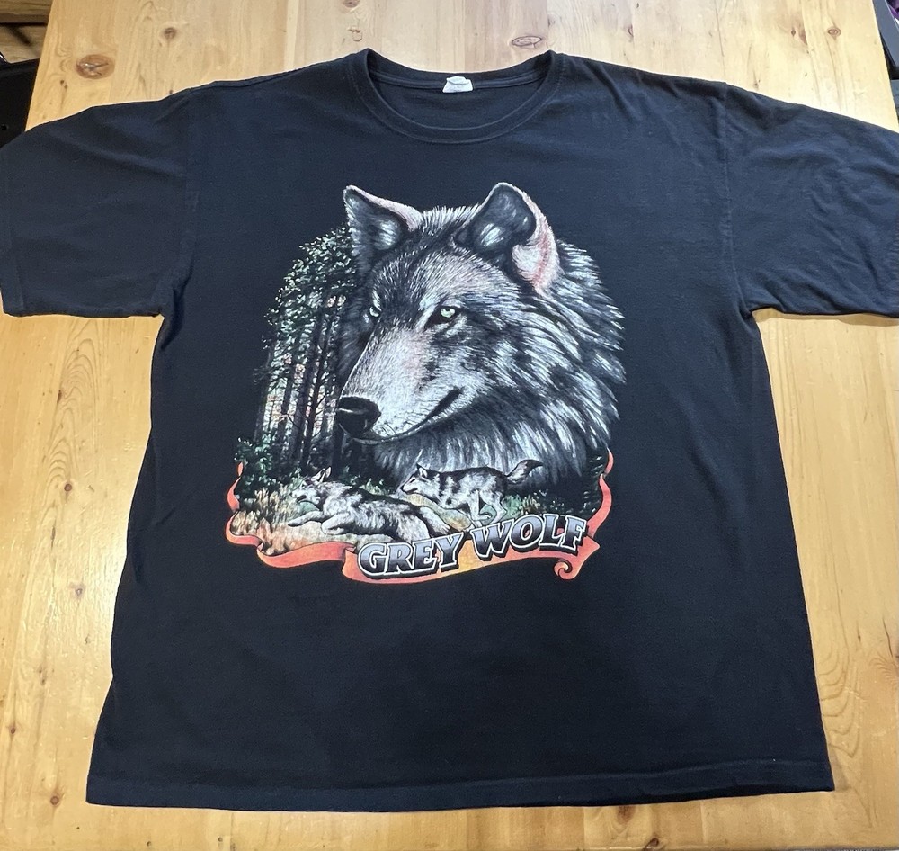 Grey Wolf Black Tee By Keys USA Soft Ring Spun Cotton Black Tee Size XL