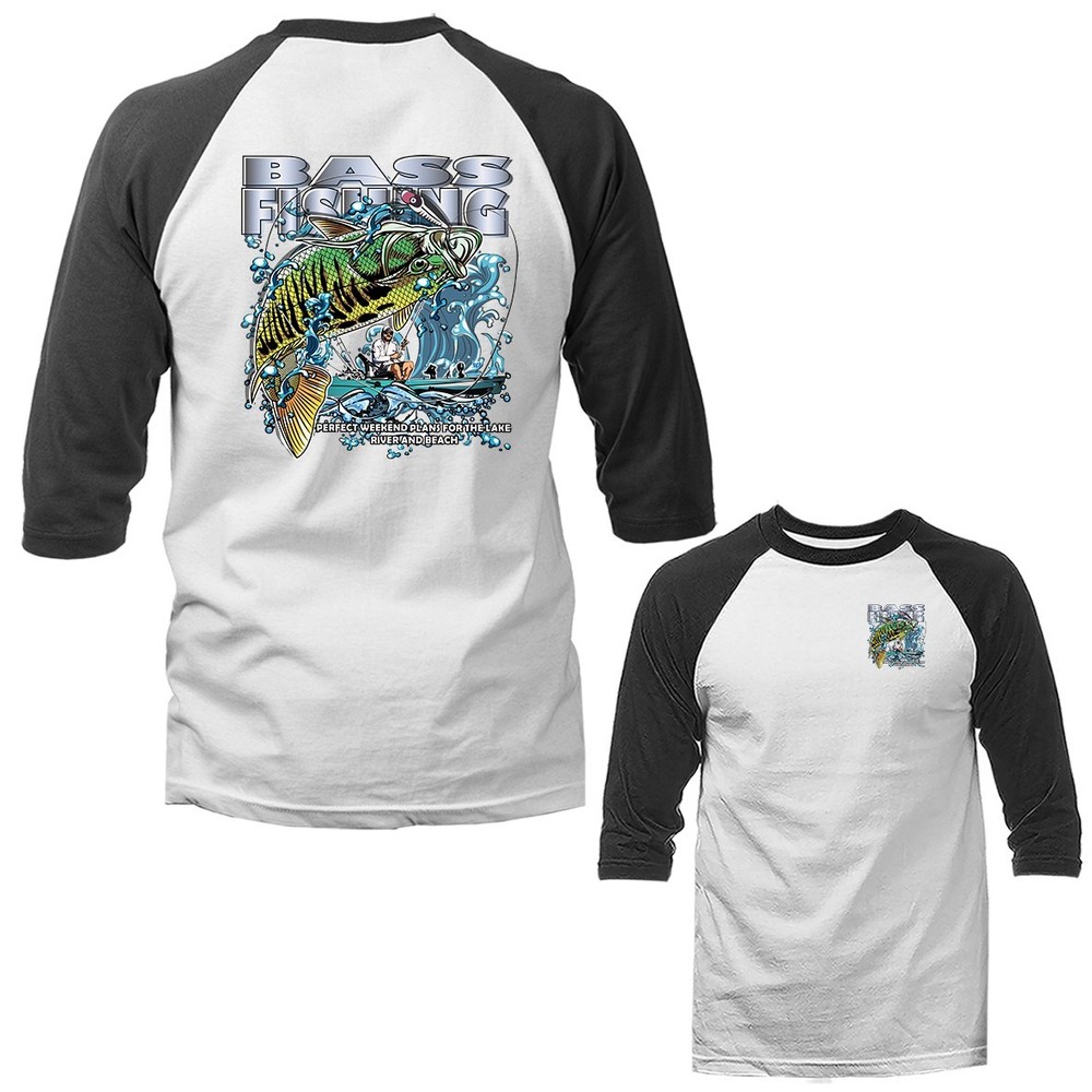 Weekend Bass Battle Fishing Outdoor Sports 3/4 Sleeve Raglan