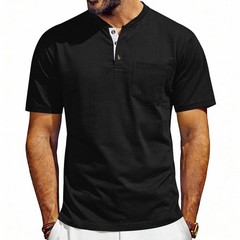 Men’s Henley Short Sleeve T-Shirt Casual Cotton Blend Button Up Summer Tee Top