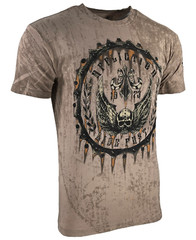 Affliction Men’s T-Shirt Rustproof Skull Wings Biker Sand S-5XL