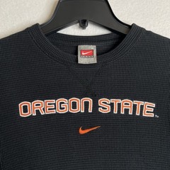 Nike Team Oregon State Waffle Knit Thermal Shirt Mens S Black Long Sleeve VTG