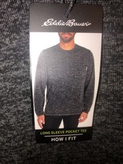Eddie Bauer Long Sleeve Pocket Tee Textured Heather Gray Fabric Size Large NWT