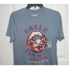Academy Sports Uncle Sammy’s Pitstop & BBQ Short Sleeve Crew T-Shirt Blue Small