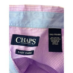 Size XXL Chaps Mens Easy Care Button Down Short Sleeve Orchid Plaid Shirt