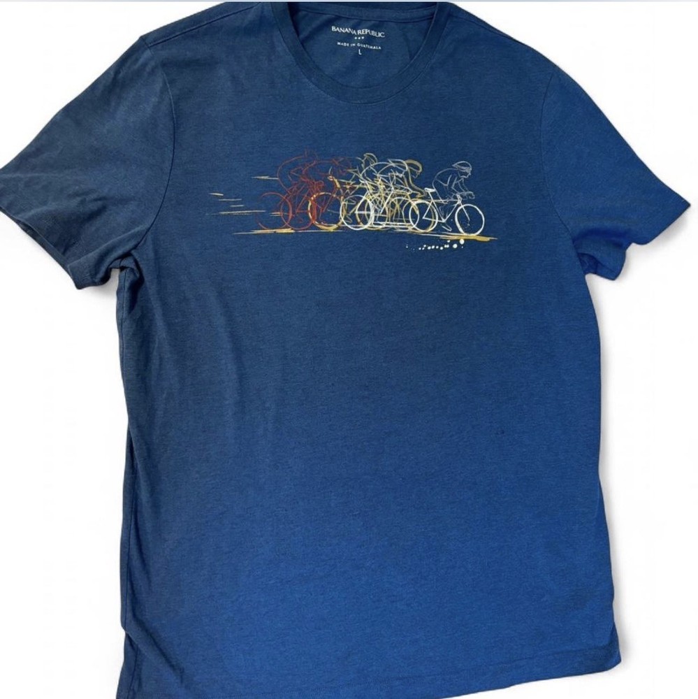Banana Republic Blue Biking Bicycle Graphic Short Sleeve T Shirt Size L