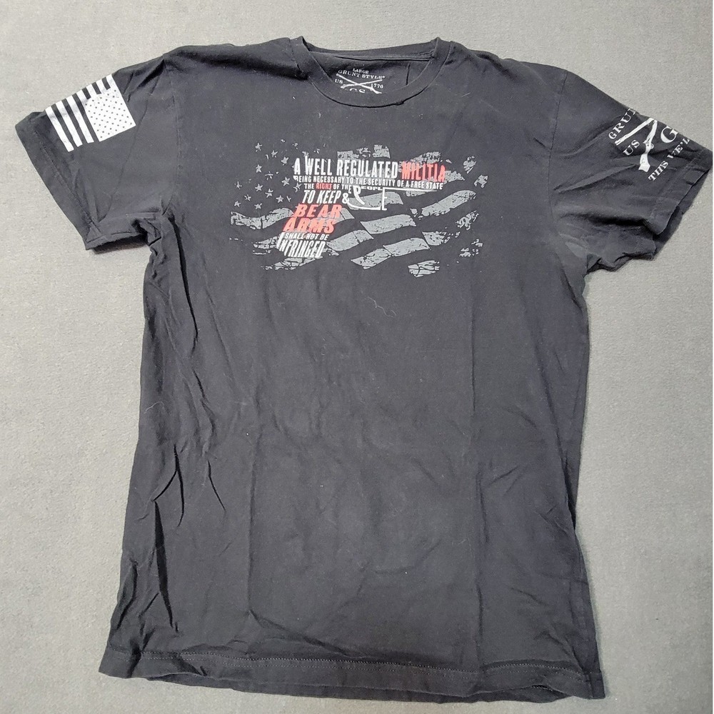 Grunt Style Mens Black 2nd Amendment Well Regulated Militia Graphic T-Shirt L