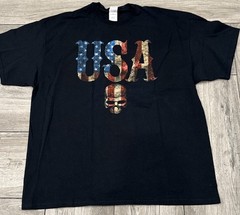 USA Skull Biker T-Shirt Distressed Gothic Patriotic Gildan 2021 Tee Size 2XL