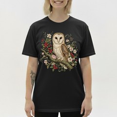 Barn Owl T-Shirt Vintage Floral Botanical Art Cottagecore Bird Lover Nature Tee