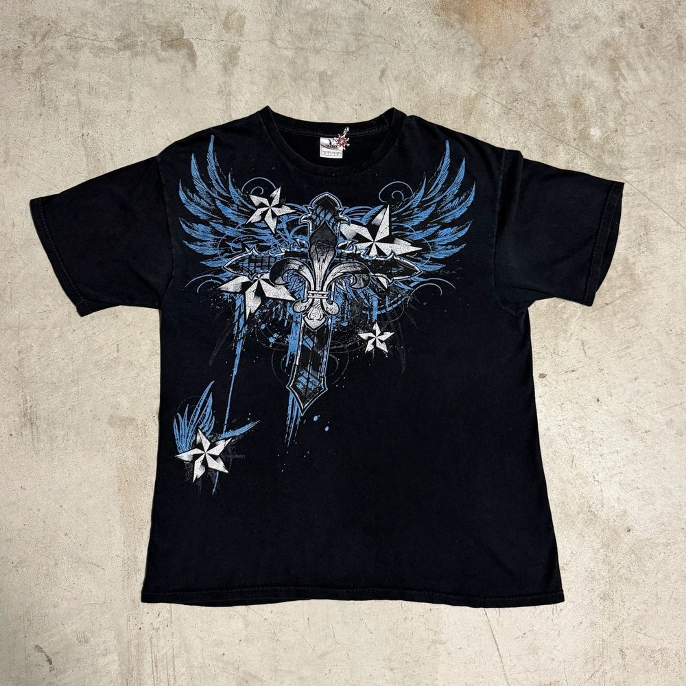 Vintage Yazbek Y2K cyber grunge fleur-de-lis wings graphic tee
