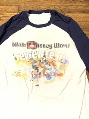 Men’s Disney World Faded 3/4 Sleeves 2 Tone Navy/White Graphic Shirt Medium