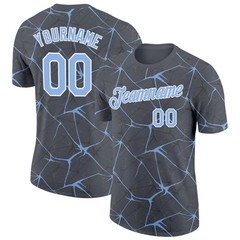 Custom Gray Light Blue Abstract Crackle Sports Tee Personalized Jersey