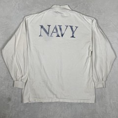 Vintage Navy Long Sleeve T-Shirt Mens XL White Mock Neck Made USA 90s