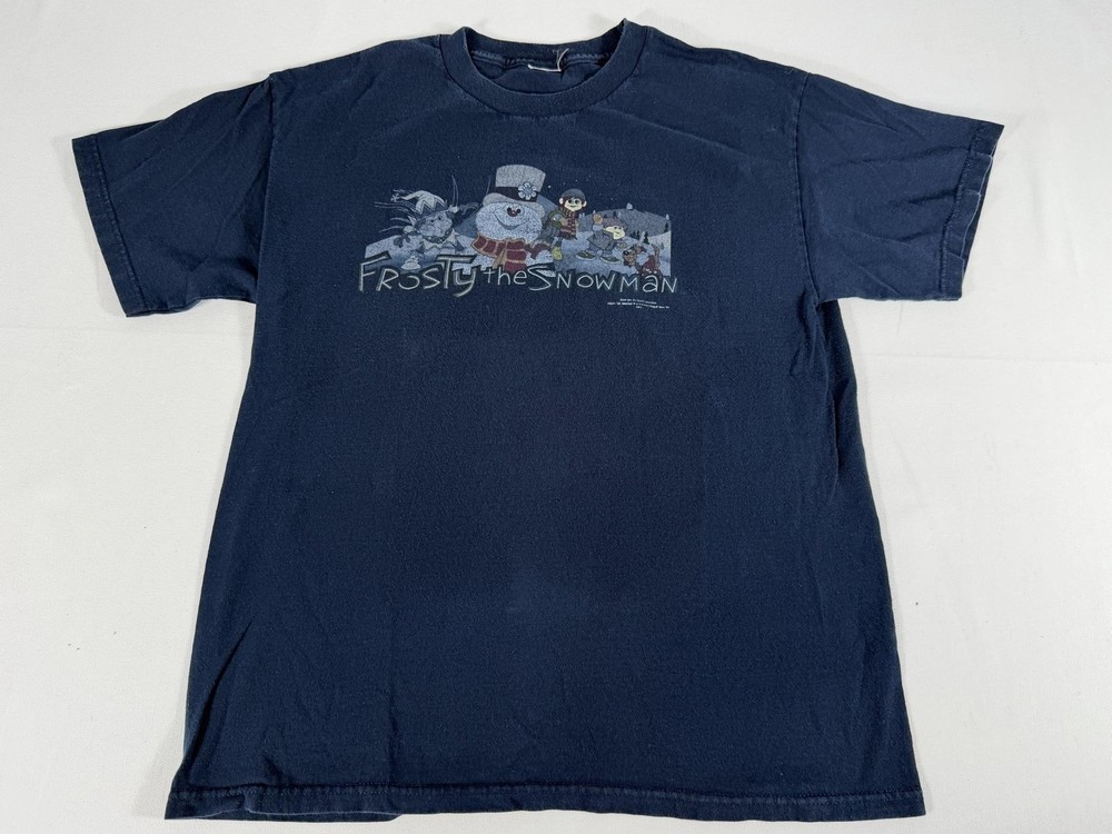 Vtg Frosty The Snowman Shirt Mens L Blue Christmas Cartoon Graphic Tee Holiday