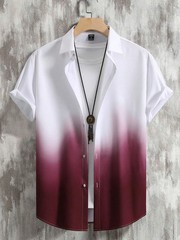 Men Hawaiian Shirt Gradient 3D Print Short Sleeve Streetwear Loose Fit Casual