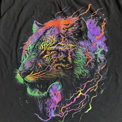 Tiger Psychedelic Neon Sparkle Glow Art To Wear Colorful TShirt XXL