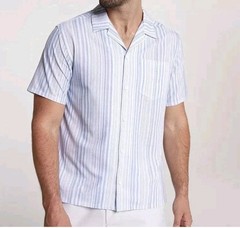 New VRST Performance Resort Shirt Men’s Size Medium Muted Denim Calm Stripe $64