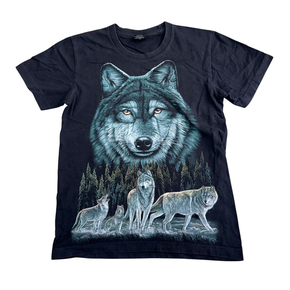 Rock Eagle Wolf Graphic T Shirt Short Sleeve Wildlife 90s Mens Small
