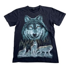 Rock Eagle Wolf Graphic T Shirt Short Sleeve Wildlife 90s Mens Small