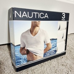 Nautica Men’s 3 Pack V-Neck Logo SuperSoft White T-Shirts Size Small New w/Tag