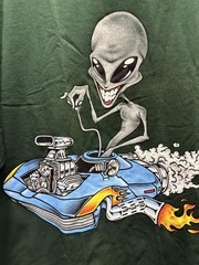 Vintage Fashion Victim Shirt Mens XL Green Alien Hot Rod Flames Graphic 1999 90s