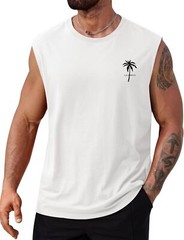 Mens Muscle Tank Top Summer Beach Vacation Shirt Palm Tree Graphic Quick Dry