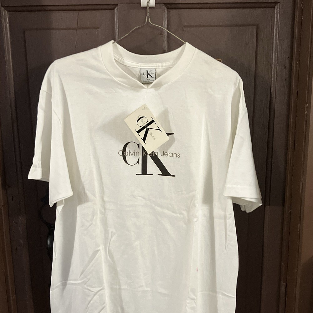 Calvin Klein Jeans VINTAGE Men’s White CK Logo Graphic Crew Neck Cotton Tee S/M