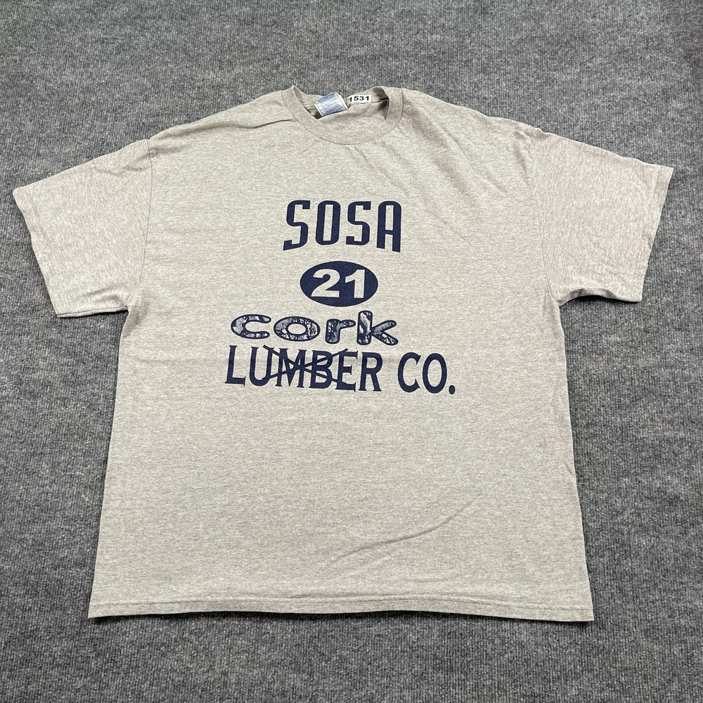 Vintage 2003 Sammy Sosa Cheater Cork Bat Shirt 2XL 25×29 Chicago Cubs