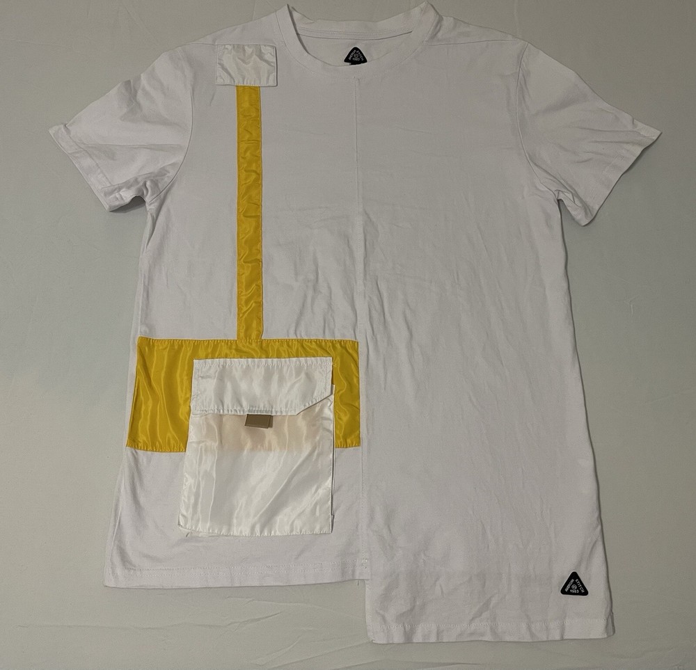 American Stitch Size Medium White T-shirt Color Block Pocket Asymmetrical