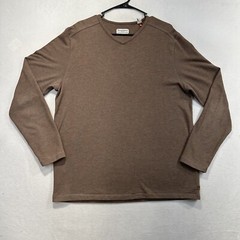 Tommy Bahama V Neck Shirt Medium Brown Long Sleeve Mens Poly Cotton Blend