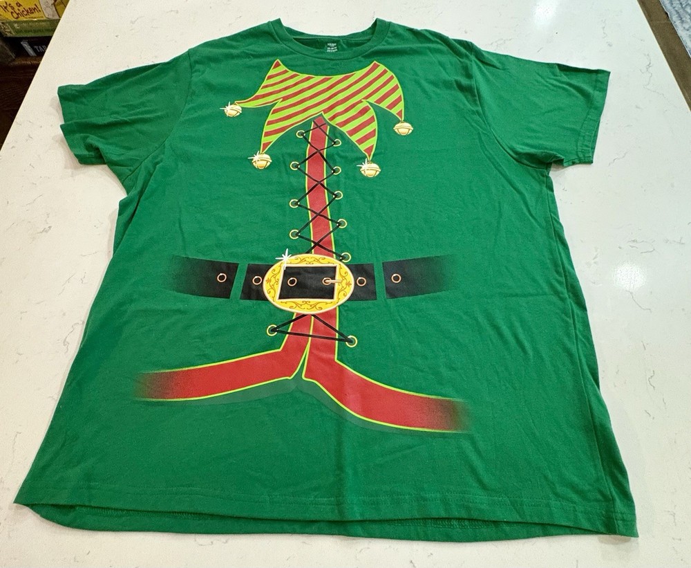 Unisex Holiday Time Elf Green T-shirt Christmas Party Size 2XL (50-52) NWOT