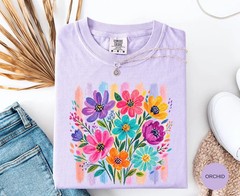 Colorful Floral Graphic Tee Hand Painted Flower Shirt Sea Foam Comfort Colors