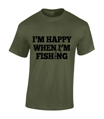 I’M HAPPY WHEN I’M FISHING MENS T SHIRT CARP FISHERMAN ANGLER GIFT IDEA PRESENT