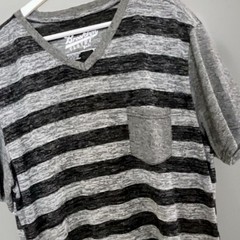 Brooklyn Cloth NYC & Co. Gray & Black Striped V-Neck Pocket T-Shirt