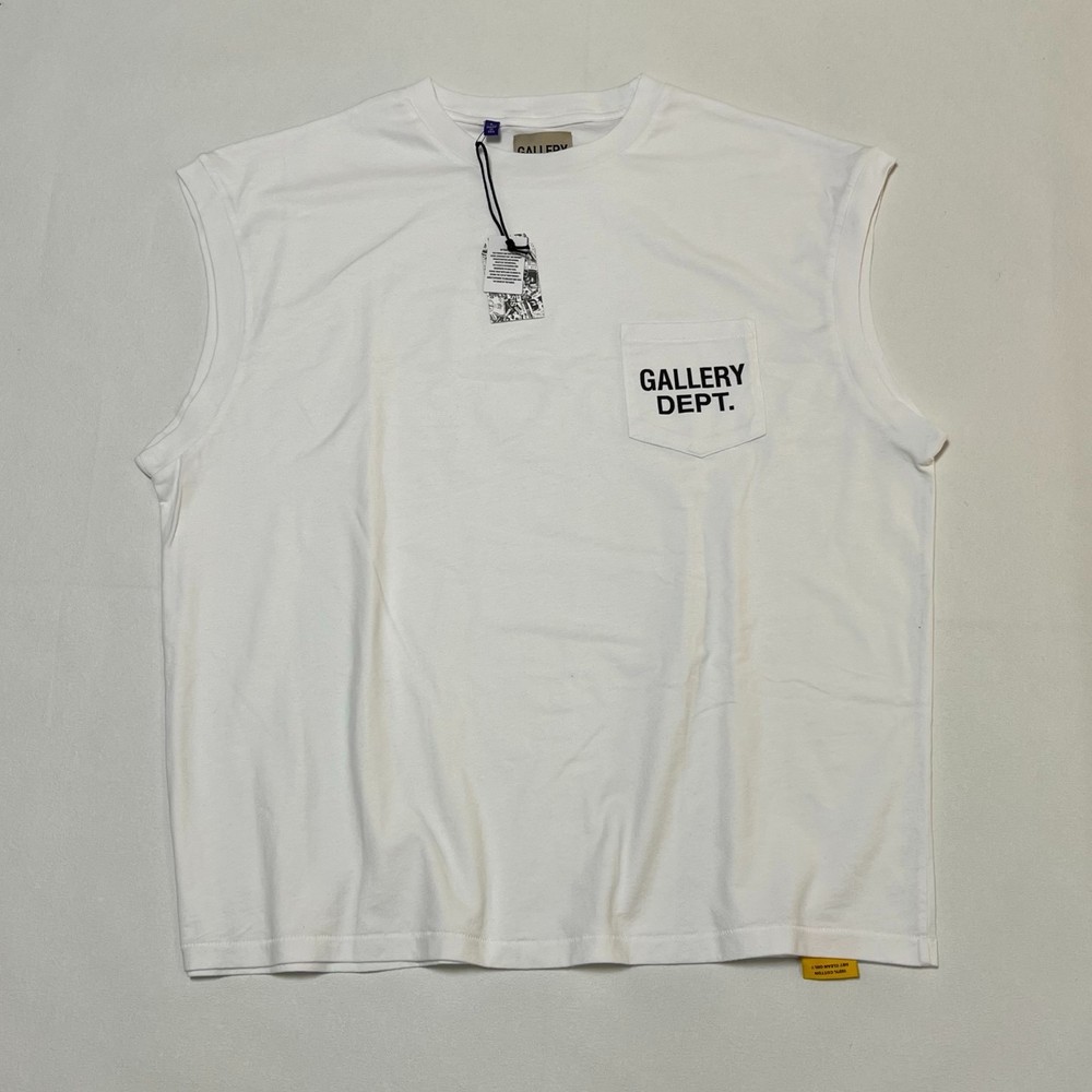 Gallery Dept Augi Sleeveless Tee White Mens Medium Pocket Logo NWT