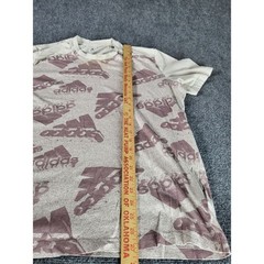 Adidas Brand Love Performance Tee XL Off White Burgundy Allover Multi Logo Shirt