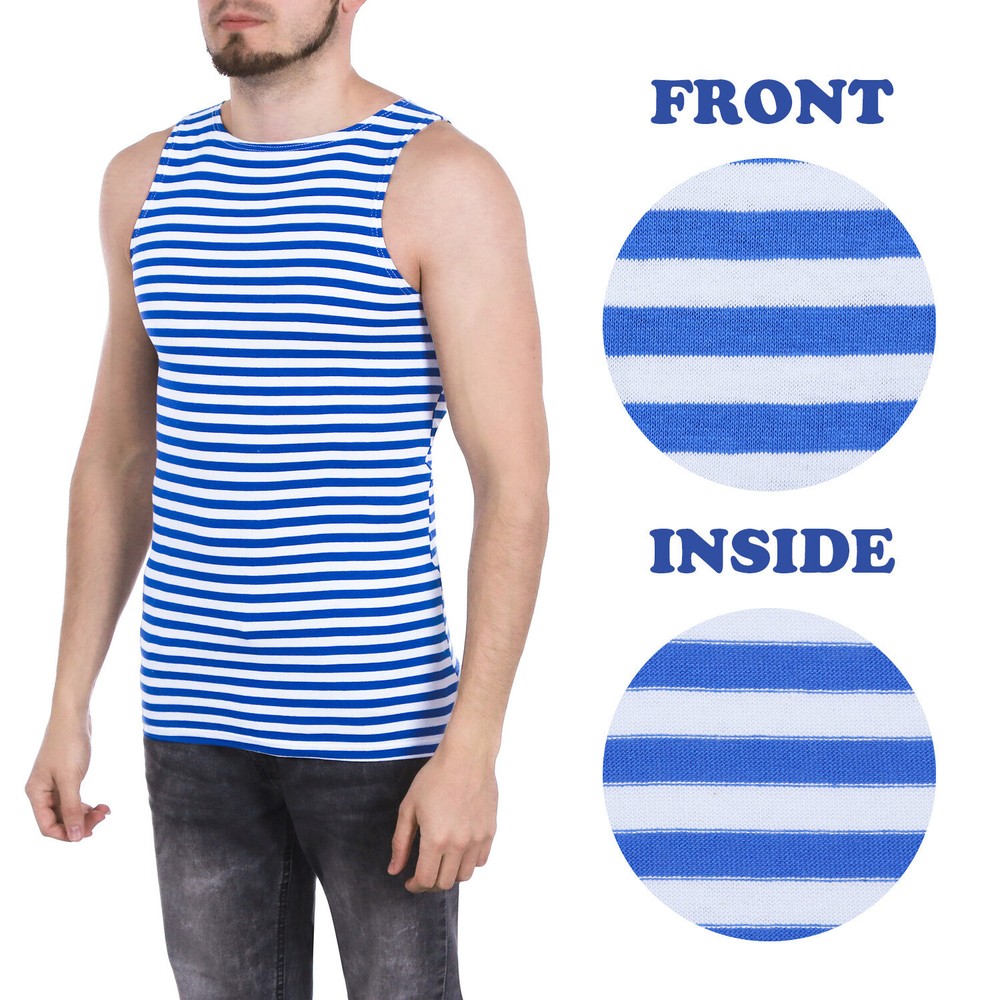 Men’s Striped Sleeveless Tank Top Shirt 100% Cotton Light Blue Origin Telnyashka