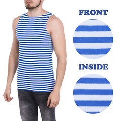 Men’s Striped Sleeveless Tank Top Shirt 100% Cotton Light Blue Origin Telnyashka