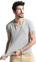 Men’s Elastic Slim Fit Crew-Neck T-Shirt Casual Solid Short Sleeve Tee Grey XL