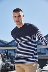 Front Row Crew Neck Long Sleeve Breton Striped T-Shirt (FR134)